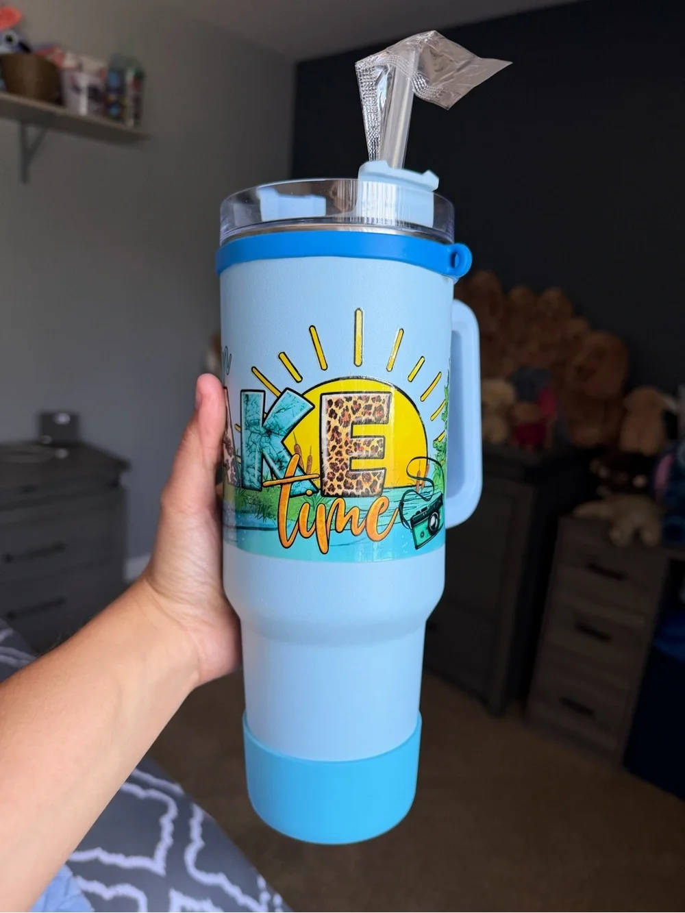 Customized Lake Vibes Blue Tumbler - 'Lake Time' Graphic